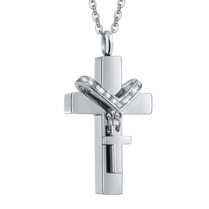 Stainless Steel Cross-Shaped Urn Necklace Manufacturer - Personalized Blank Simple Fashion Cremation Jewelry Lover Pet Cross Pendant