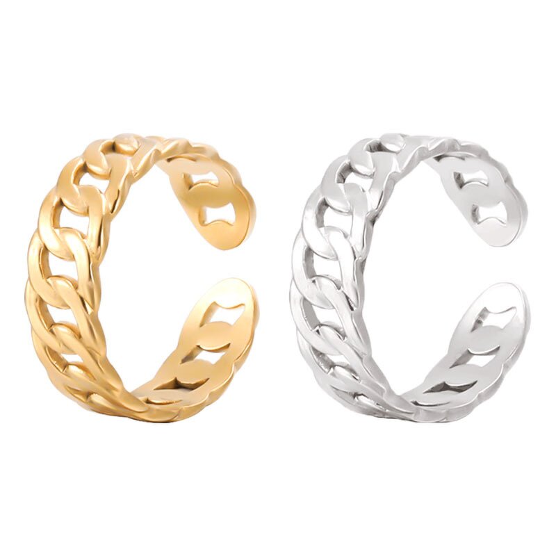 Stainless Steel Adjustable Ring Manufacturer - Cheap Jewelry for Women 18k Gold Plated Link Chain Geometric Twisted Wide Band Open