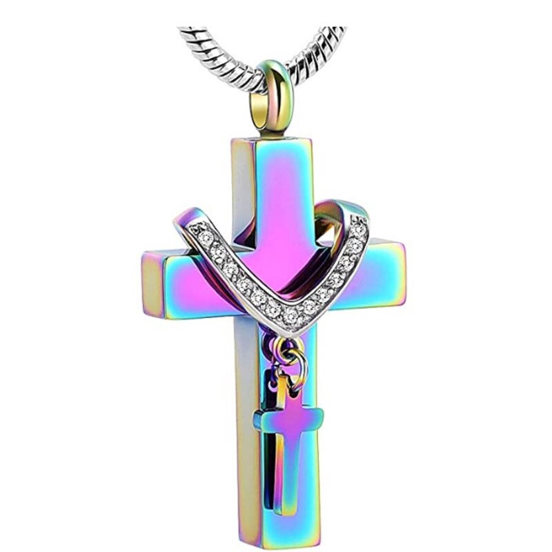 Stainless Steel Cross-Shaped Urn Necklace Manufacturer - Personalized Blank Simple Fashion Cremation Jewelry Lover Pet Cross Pendant
