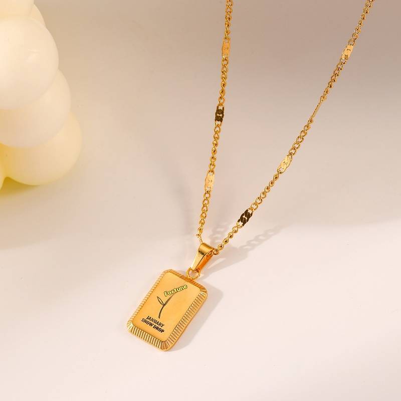 Stainless Steel December Flower Pendant Necklace Manufacturer - European American Fashion Trend Niche 18k Gold Square Jewelry Birthday Gifts