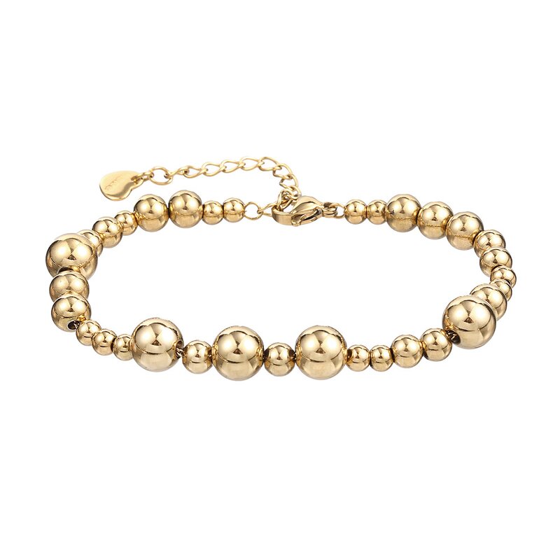 Stainless Steel Ball Bracelets Manufacturer - Wholesale 18K Gold Classic Beaded Design Geometric Fashion Link Chain Waterproof Bangle