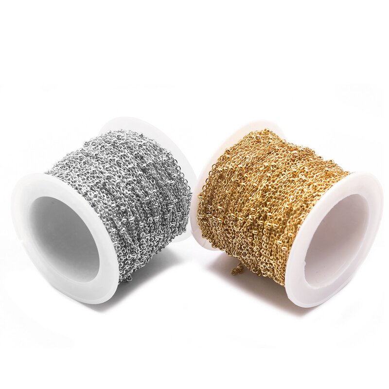 Stainless Steel Chain Roll Manufacturer - 100meters/roll 2mm Chain 3mm Bead Non Tarnish Gold Plated for Bracelet Necklace Jewelry Making