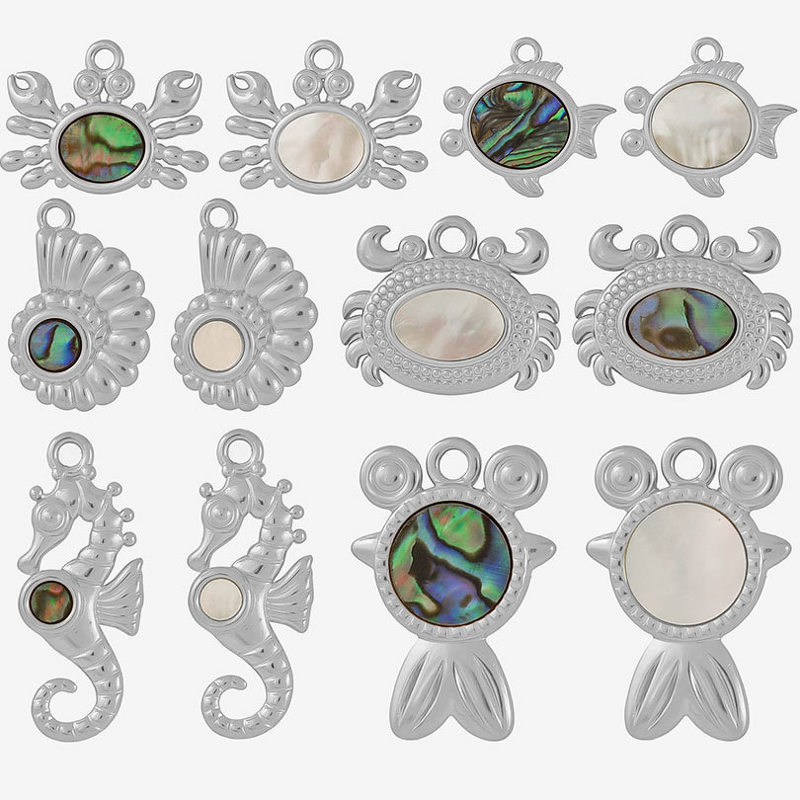Stainless Steel Marine Series Pendant Manufacturer - 304 Punk Style Seahorse Crab Goldfish Natural Shell 18K Gold Plated DIY Necklace Jewelry