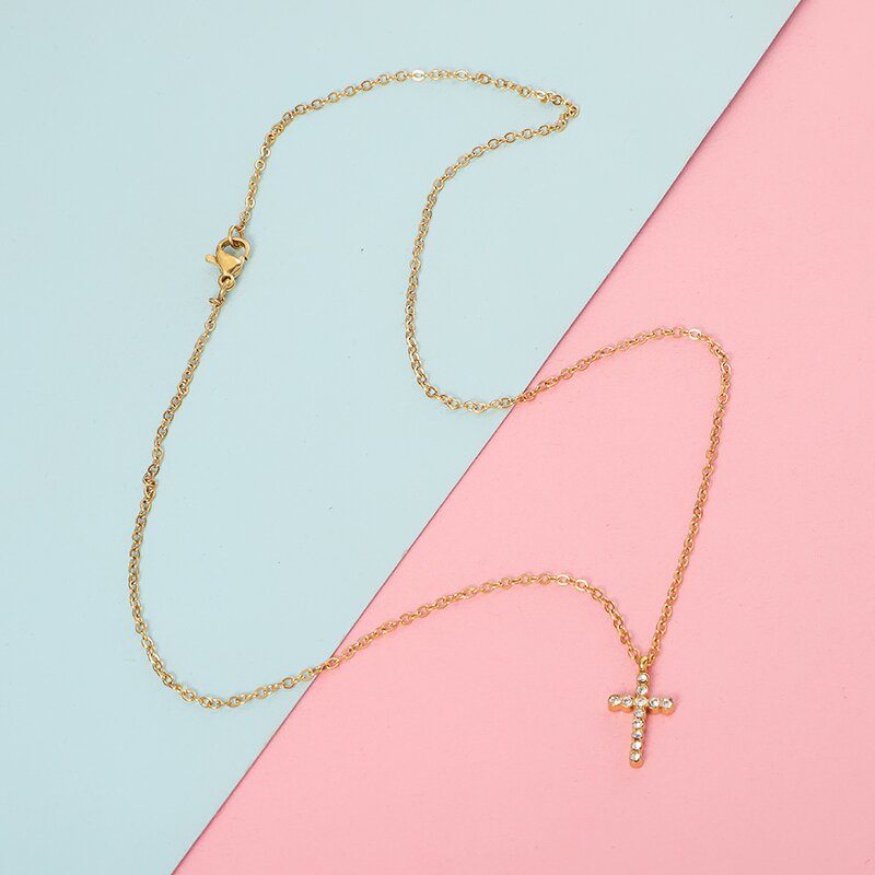 Stainless Steel Cross Pendant Necklace Manufacturer - Linsa Jewelry Women Children's Gold-color Diamond Luxury Anniversary Jewelry