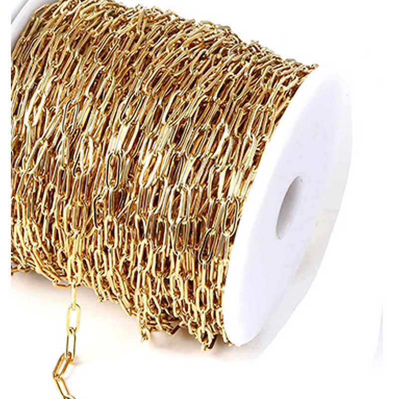 Stainless Steel Cable Chain Necklace Manufacturer - 50meters/Roll 1x4x12mm Non Tarnish Gold Plated Paperclip for DIY Jewelry Making