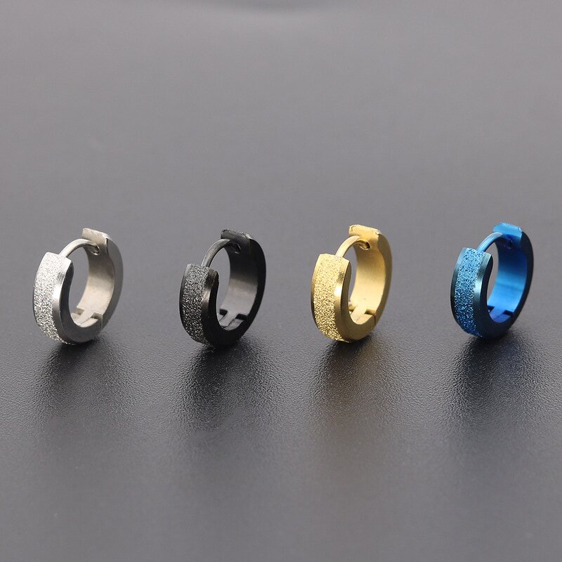 Stainless Steel Earrings Manufacturer - Europe United States Best-Selling 4*9 Golden Frosted Bright Black Simple Personality Fashion Jewelry