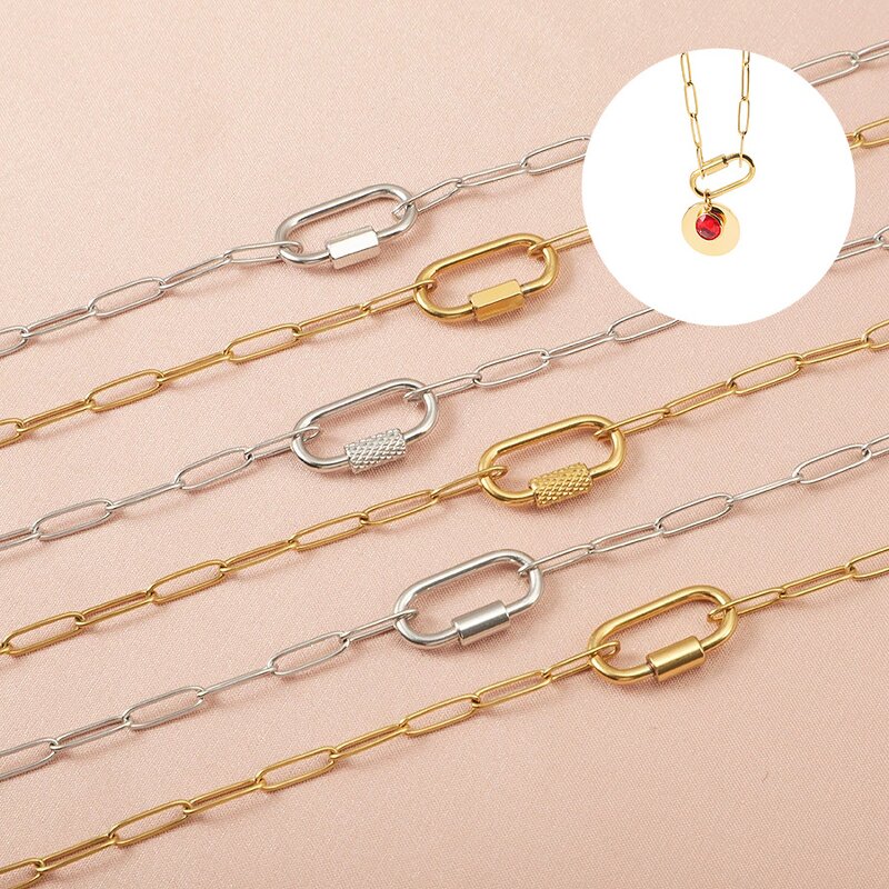 Stainless Steel Link Chain Necklace Manufacturer - Unscrew Trendy Handmade DIY Oval Mountaineering Buckle Clasp