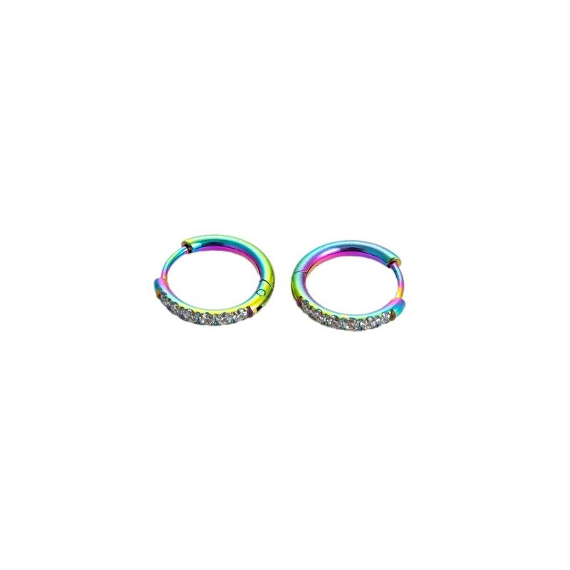 Stainless Steel Huggie Earrings Manufacturer - Wholesale Minimal Crystal Zircon Inlaid Black Silver Rainbow Round Circle Piercing Jewelry