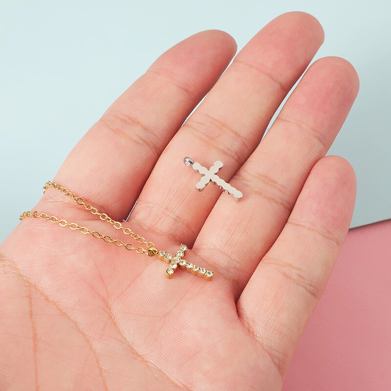 Stainless Steel Cross Pendant Necklace Manufacturer - Linsa Jewelry Women Children's Gold-color Diamond Luxury Anniversary Jewelry