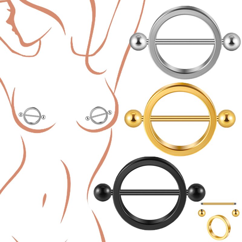 Stainless Steel Nipple Shield Manufacturer - Piercing Nipple Rings Round Gold&Black&Silver Industrial Barbell Rings for Nipple Piercing Jewelry