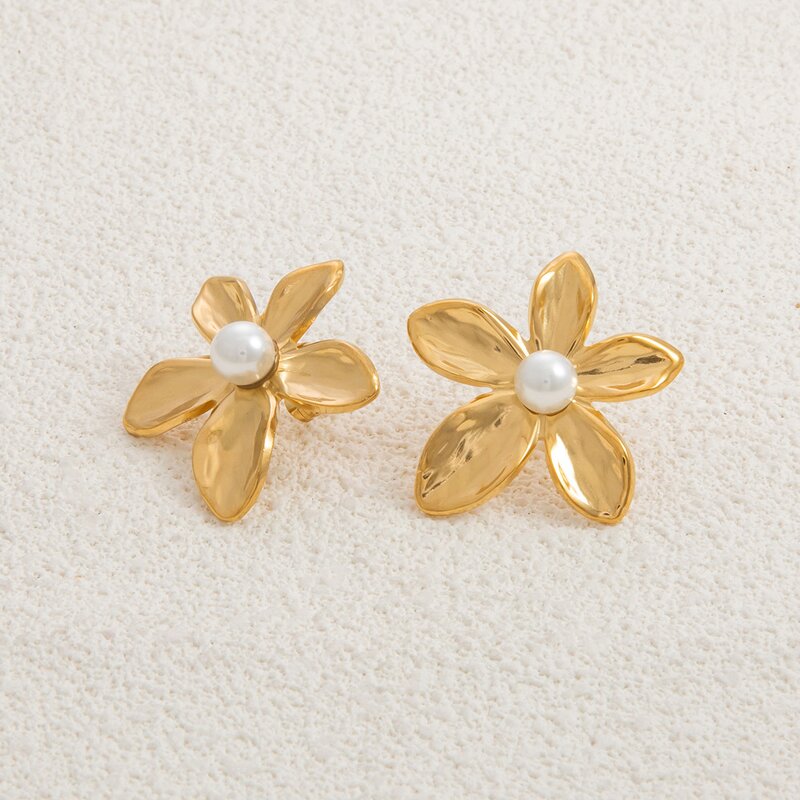 Stainless Steel Flower Stud Earrings Manufacturer - 18K Gold Plated Pearl Fashionable Jewelry