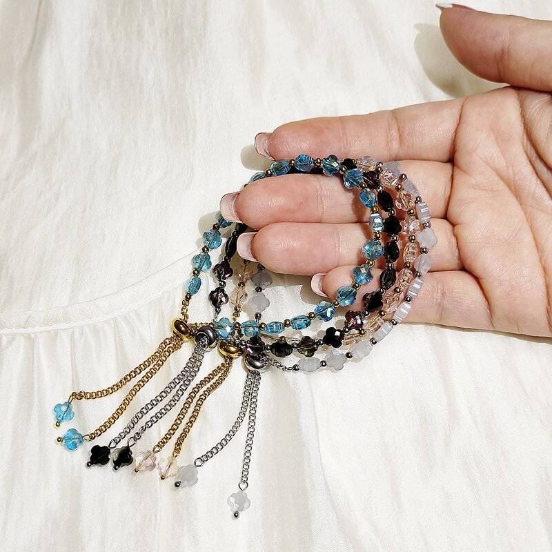 Stainless Steel Bead Chain Bracelet Manufacturer - Wholesale Classical Boho Style Multilayer 6mm Natural Agate Stone Stackable Bangle Jewelry