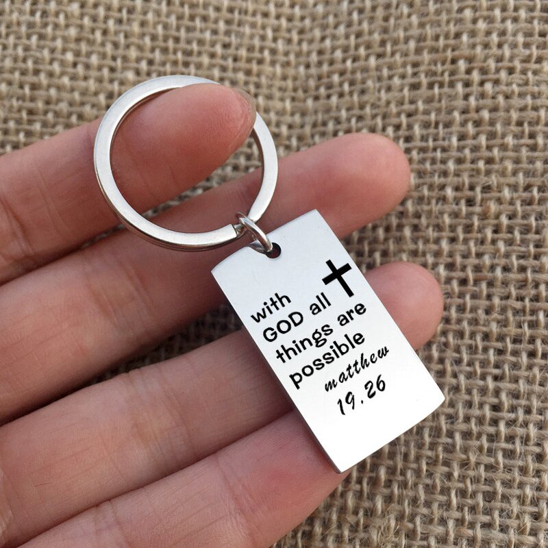 Stainless Steel Dog Tags Keychain Manufacturer - Customized Activities Christian Jewelry Cross with God Religious Engraved Bible Jewelry
