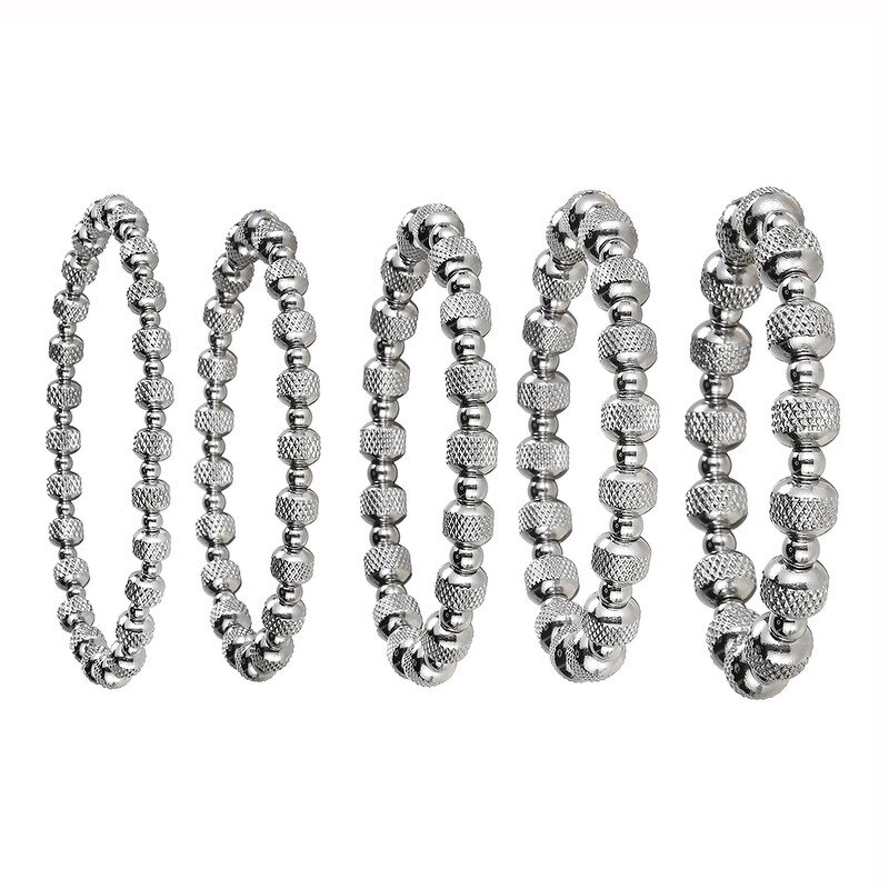 Stainless Steel Spacer Bead Bracelet Manufacturer - Wholesale No Fade Color Shiny Silver Color Textured Round Ball Elastic