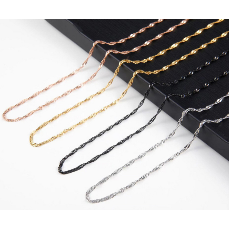 Stainless Steel Water-wave Chain Manufacturer - 100meters/roll 2mm Wide Non Tarnish 18K Gold Plated Singapore Necklace for DIY Jewelry Making