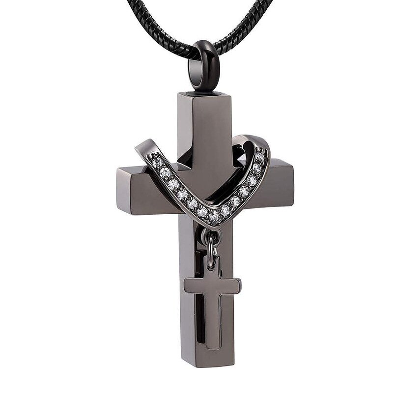Stainless Steel Cross-Shaped Urn Necklace Manufacturer - Personalized Blank Simple Fashion Cremation Jewelry Lover Pet Cross Pendant