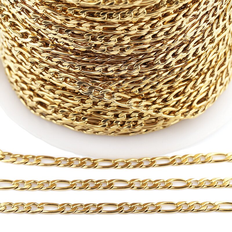 Stainless Steel Chain Manufacturer - 100meters/roll 3mm Wide Non Tarnish Gold Plated NK 3:1 Necklace Waterproof for Bracelet Jewelry Making