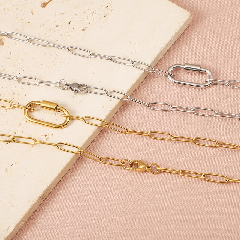Stainless Steel Link Chain Necklace Manufacturer - Unscrew Trendy Handmade DIY Oval Mountaineering Buckle Clasp