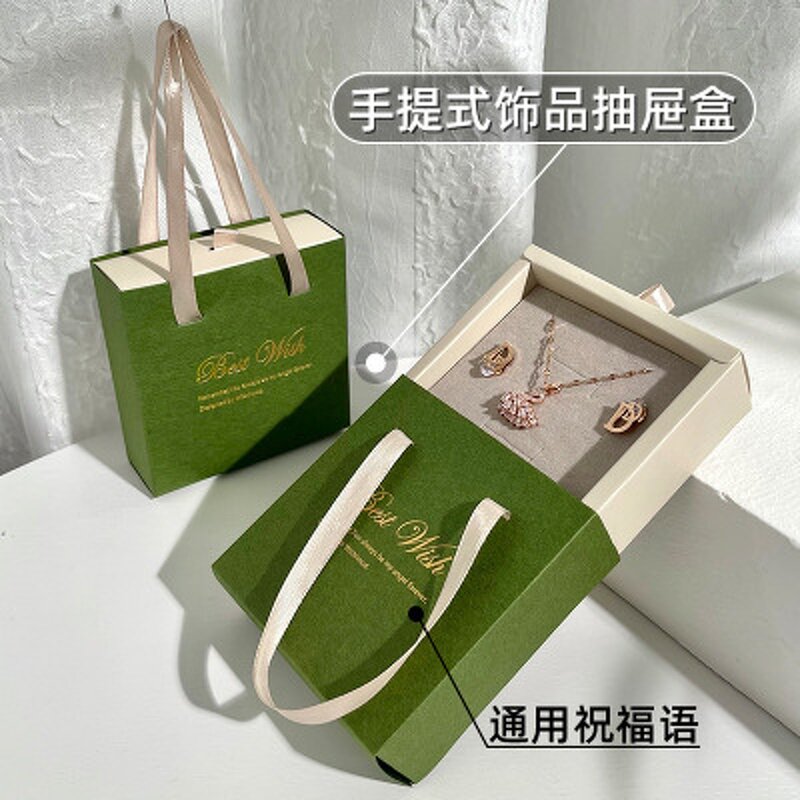 Cardboard Paper Packaging Box Manufacturer - ECO Friendly Custom Logo Printed Hard Rigid Recycle Style Drawer Sliding Gift with Ribbon Handle