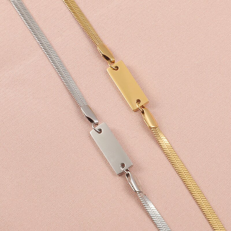 Stainless Steel Snake Chain Bracelet Manufacturer - Trendy Gold-color Plated Long Flat Unisex Temperament All-match DIY Engraving Snake Bone