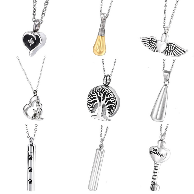 Stainless Steel Perfume Bottle Necklace Manufacturer - European American Trendy Commemorative Family Pet Urn Pendant Personalized Jewelry