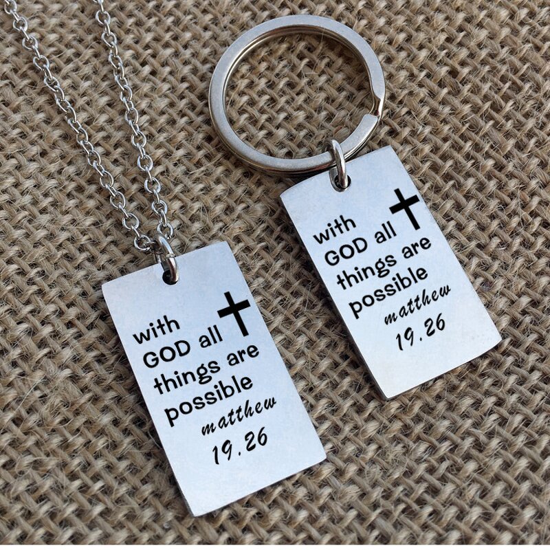Stainless Steel Dog Tags Keychain Manufacturer - Customized Activities Christian Jewelry Cross with God Religious Engraved Bible Jewelry