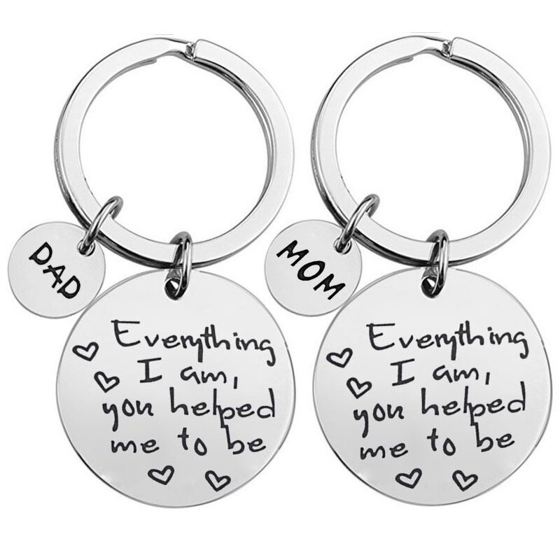 Stainless Steel Key Chains Manufacturer - Online 316L Metal Dad Mom Parents Present 25mm Key Ring with 2 Round Charms Souvenir Gifts