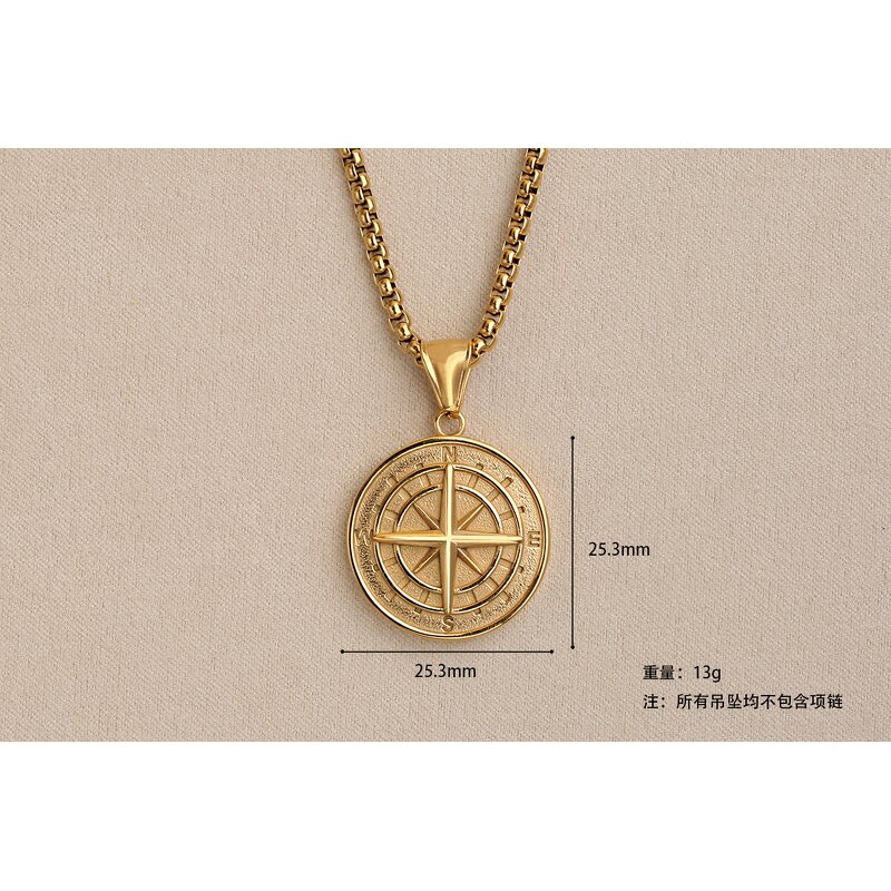 Stainless Steel Compass Pendant Necklace Manufacturer - Promotion Simple Male Jewelry Chain for Men Compass Charm Gifts