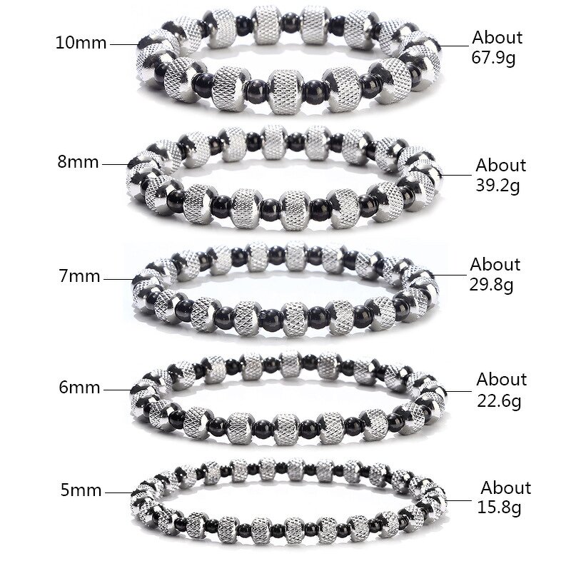 Stainless Steel Elastic Bracelet Manufacturer - Black Color Wholesale Texture Bead Two Tone Plating Stretch Stripe Bead Waterproof