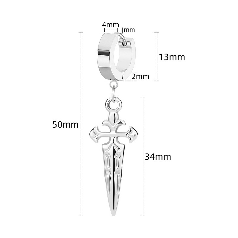 Stainless Steel Ear Clips Manufacturer - European American Style Women's Fashion Dangle Earrings Sword Electroplated Pendant Punk Style Jewelry