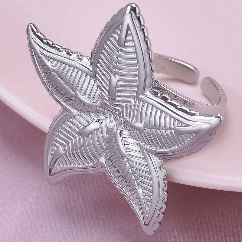 Stainless Steel Exaggerated Ring Manufacturer - Anillo De Acero Inoxidable Irregular Chunky Textured Open Sea Starfish Titanium Steel