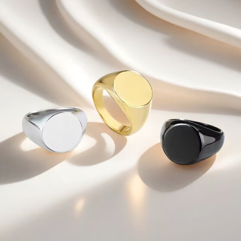 Titanium Steel Unisex Ring Manufacturer - European American Simple Vintage Fashion Cold Wind Pattern Seal Gold-color Plating