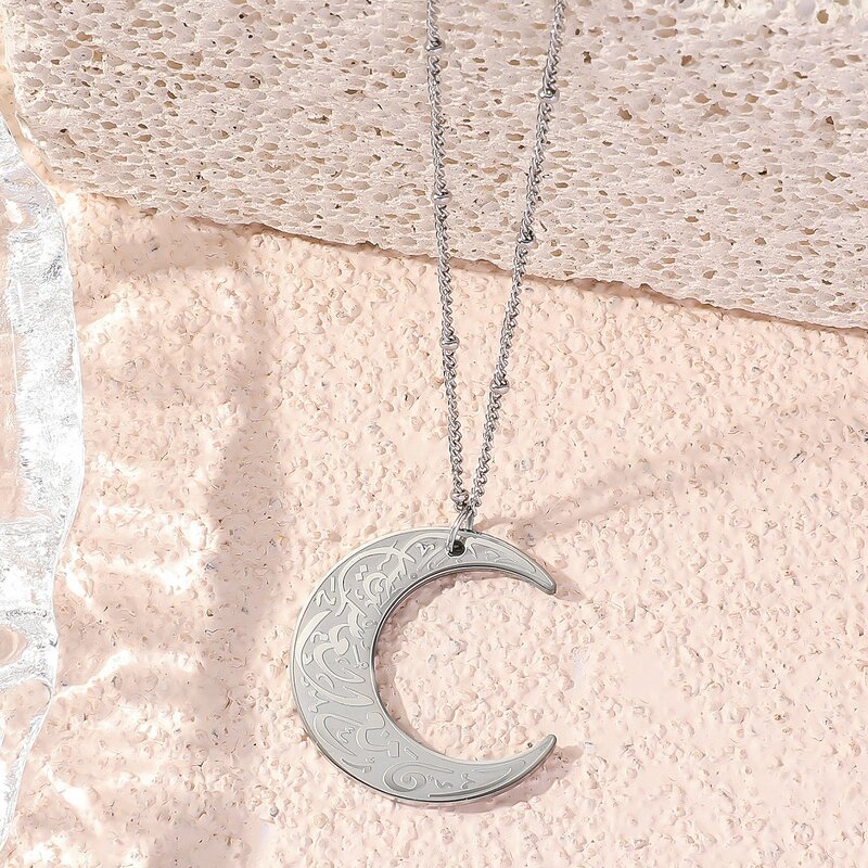 Stainless Steel Islamic Necklace Manufacturer - 2024 Wholesale Quran Religious Totem Moon Titanium Jewelry Muslim Allah Pendant for Mosque