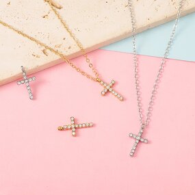 Stainless Steel Cross Pendant Necklace Manufacturer - Linsa Jewelry Women Children's Gold-color Diamond Luxury Anniversary Jewelry