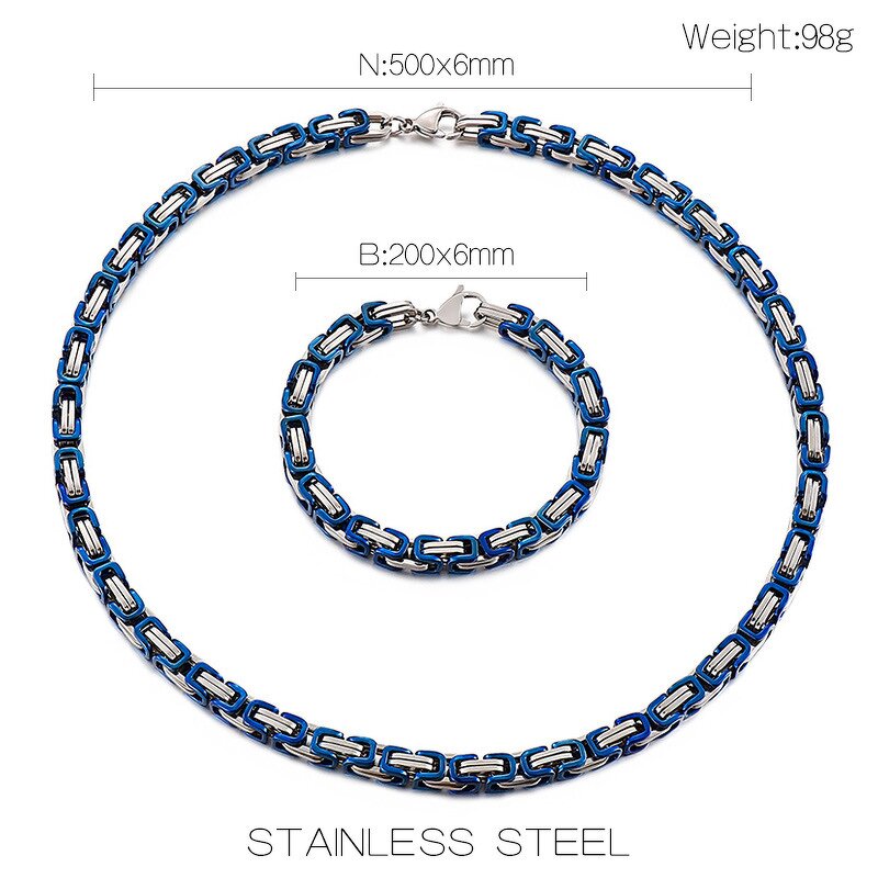 Stainless Steel Chain Necklace Manufacturer - Linsa Luxury 6mm Byzantine & Cuban Link for Men Colorful Designer Titanium Fine Jewelry