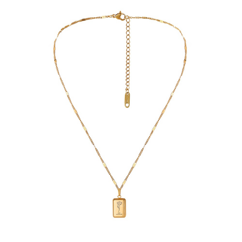 Stainless Steel December Flower Pendant Necklace Manufacturer - European American Fashion Trend Niche 18k Gold Square Jewelry Birthday Gifts