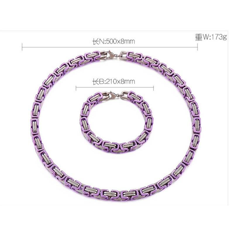 Stainless Steel Byzantine Chain Manufacturer - Linsa Jewelry Luxury 8mm Men Chain Bracelet Necklace for Men Colorful Designer Titanium