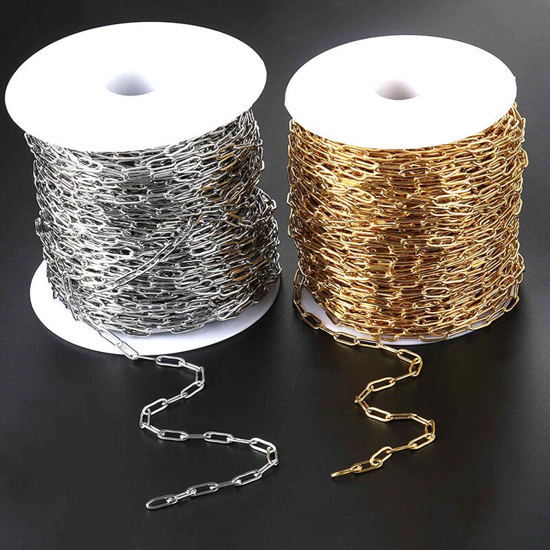 Stainless Steel Cable Chain Necklace Manufacturer - 50meters/Roll 1x4x12mm Non Tarnish Gold Plated Paperclip for DIY Jewelry Making
