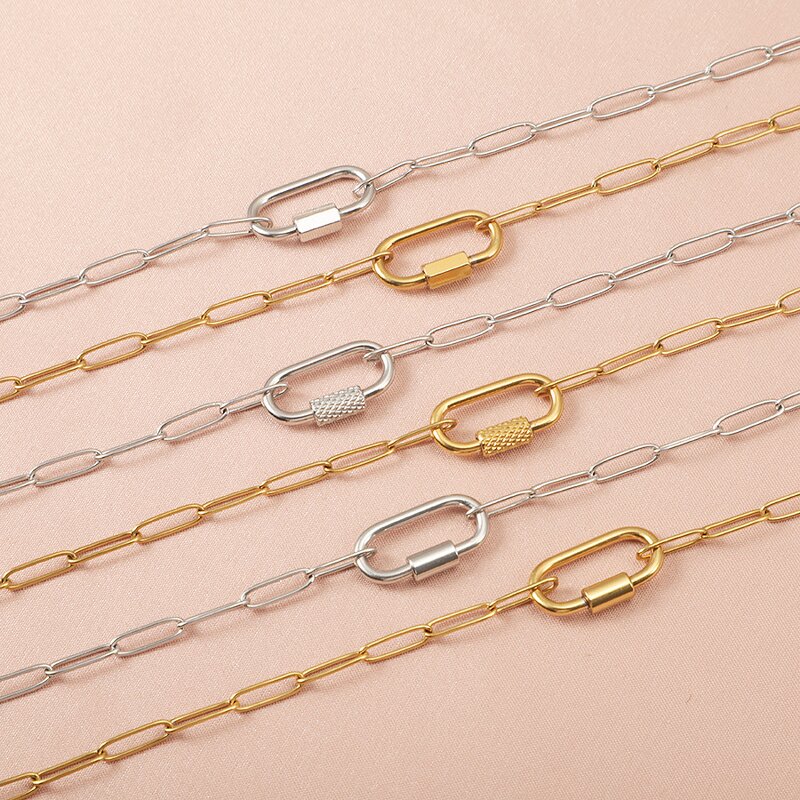 Stainless Steel Link Chain Necklace Manufacturer - Unscrew Trendy Handmade DIY Oval Mountaineering Buckle Clasp