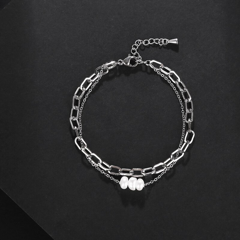 Stainless Steel Paperclip Chain Bracelet Manufacturer - 18k Gold Women's Fashion Accessories Double Layer Freshwater Pearls Charm