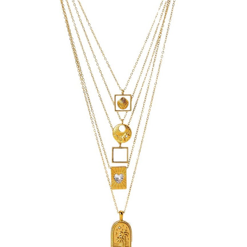 Stainless Steel Heart-Shell-Palm Pendant Necklace Manufacturer - Women Fashion Jewelry Versatile 18K Gold and Geometric Gifts