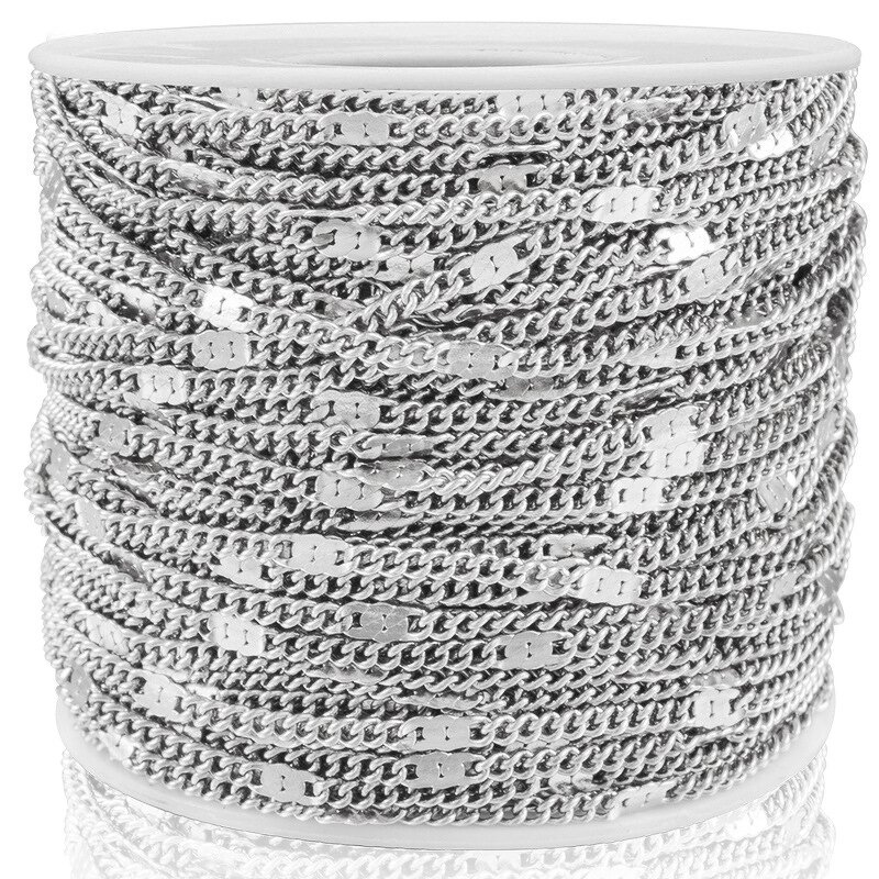 Stainless Steel Flat Link Chain Manufacturer - 100Meters/Roll 2mm Wide Factory Price Necklace 18K Real Gold Plated for DIY Jewelry Making