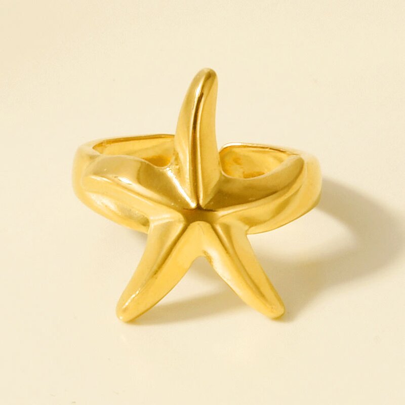 Stainless Steel Exaggerated Ring Manufacturer - Anillo De Acero Inoxidable Irregular Chunky Textured Open Sea Starfish Titanium Steel