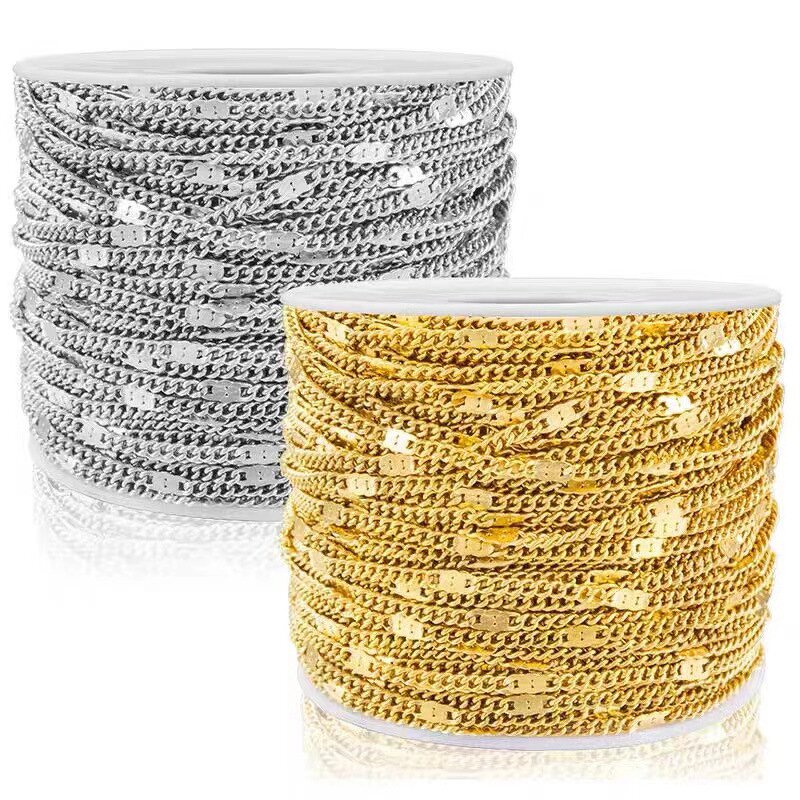 Stainless Steel Flat Link Chain Manufacturer - 100Meters/Roll 2mm Wide Factory Price Necklace 18K Real Gold Plated for DIY Jewelry Making