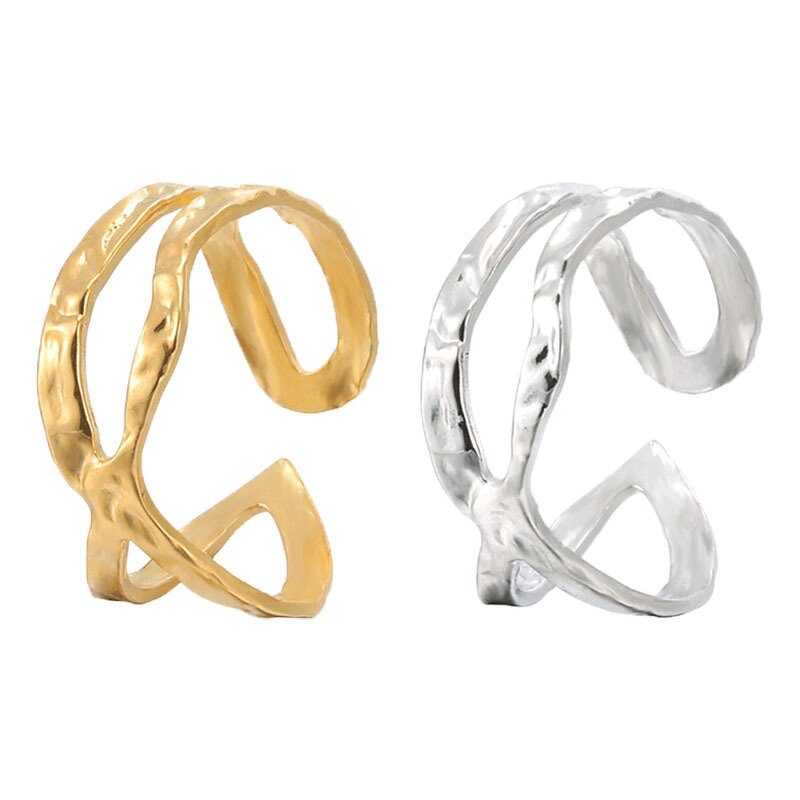 Stainless Steel Adjustable Ring Manufacturer - Cheap Open Popular 18k Gold Silver Plating Twisted Rope Sea Waves Pinky for Women Men