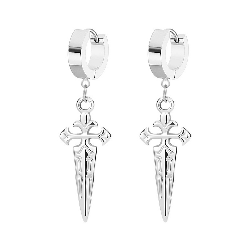 Stainless Steel Ear Clips Manufacturer - European American Style Women's Fashion Dangle Earrings Sword Electroplated Pendant Punk Style Jewelry