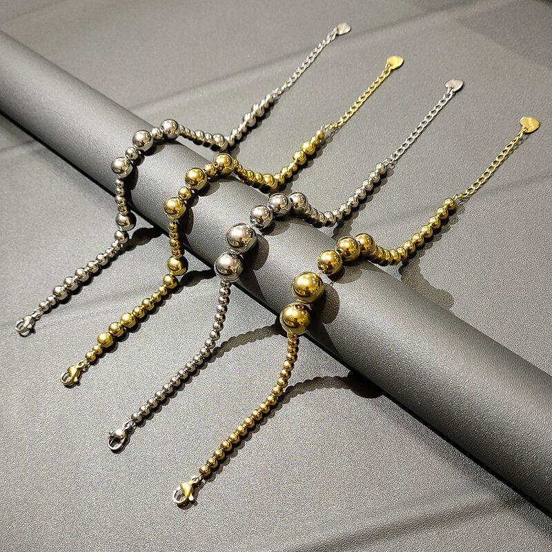 Stainless Steel Ball Bracelets Manufacturer - Wholesale 18K Gold Classic Beaded Design Geometric Fashion Link Chain Waterproof Bangle