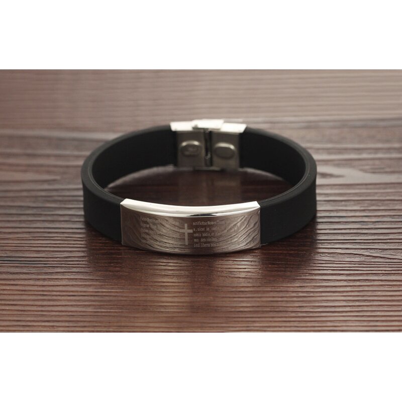 Stainless Steel Silicone Bracelet Manufacturer - Men's Cross Wristband China Suppliers Engraved Mens Thin Customized