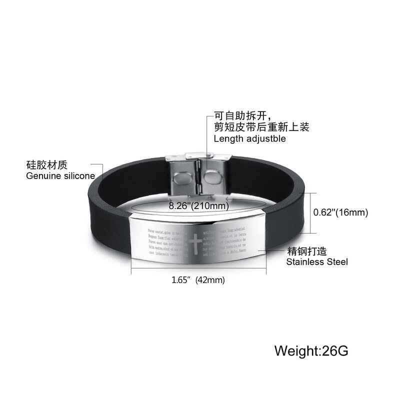 Stainless Steel Silicone Bracelet Manufacturer - Men's Cross Wristband China Suppliers Engraved Mens Thin Customized