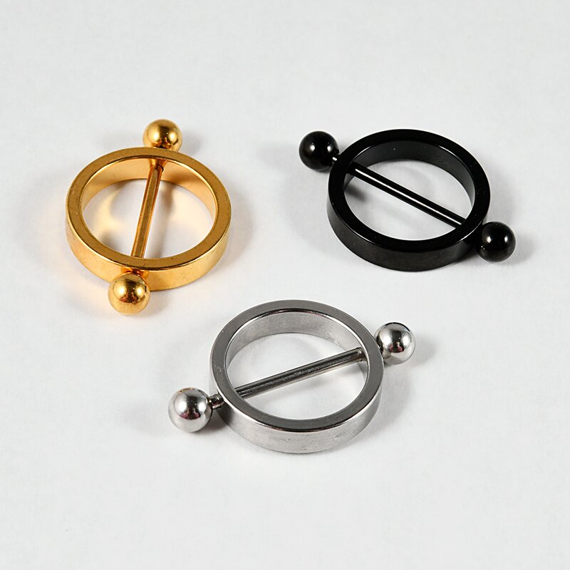 Stainless Steel Nipple Shield Manufacturer - Piercing Nipple Rings Round Gold&Black&Silver Industrial Barbell Rings for Nipple Piercing Jewelry